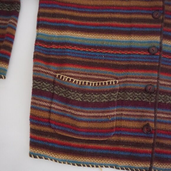 Vintage Crazy Horse Multicolor Striped Knit Button Front Cardigan Sweater XL - Picture 6 of 9